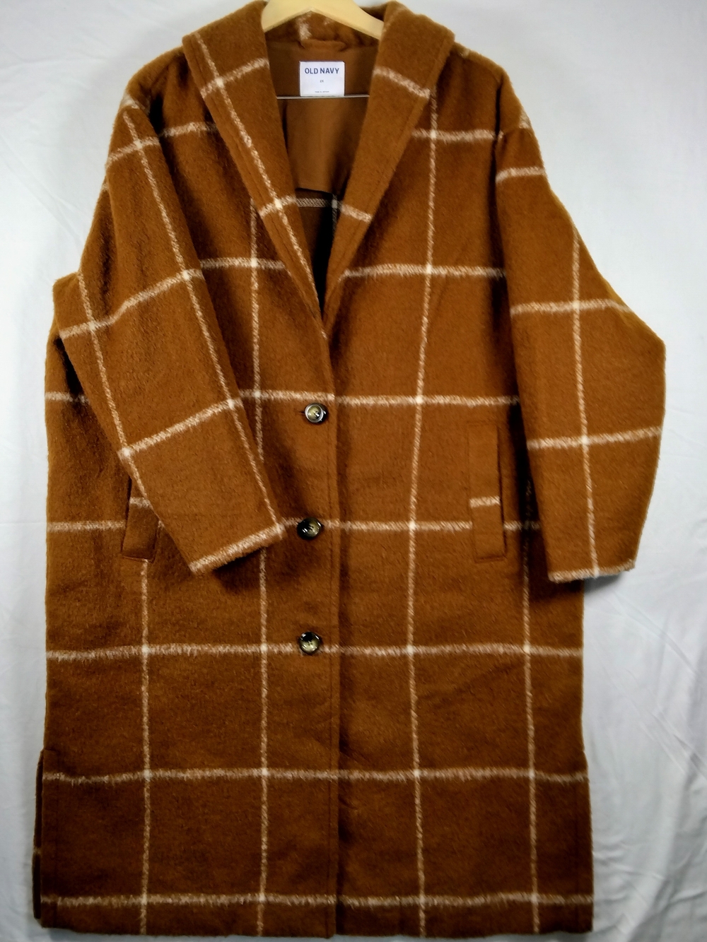 Old Navy Women's Plus Size 2X Caramel Rust Plaid Hooded Pea Coat
